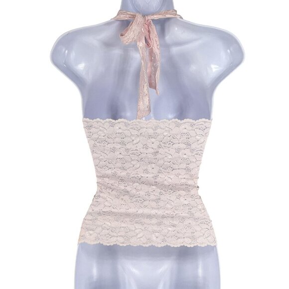 Y2K Wild Cat Women S Lace Halter Top Babydoll Pink Floral Diva Princess Stretchy - Picture 2 of 14